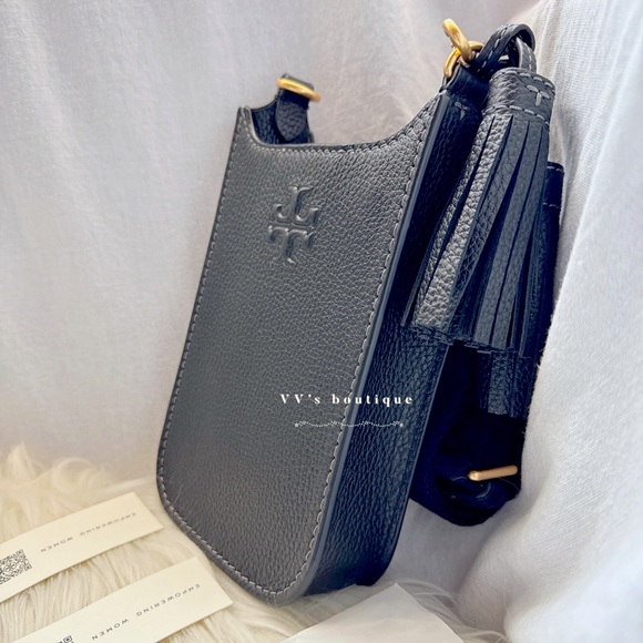 NWT Tory Burch Thea Cellphone Smartphone Pebble Leather Crossbody Black … - Picture 5 of 8